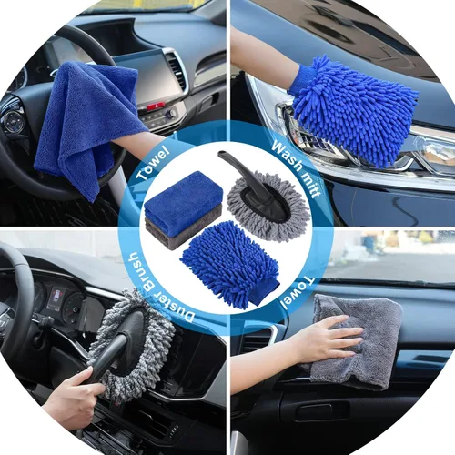 Miniatura 5 de Kit de limpieza y detalle para lavado de autos de 33 piezas con pistola de espuma, cepillo, manopla grande de lavado, toallas, suministro completo