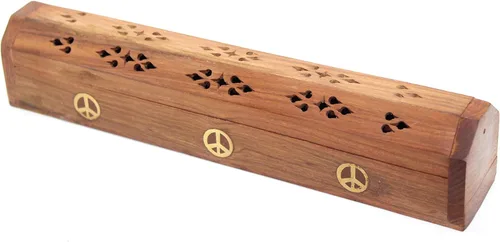 Miniatura 6 de Govinda® Quemador de incienso de ataúd de madera, elefante de 12 pulgadas, incrustaciones de latón, compartimento de almacenamiento