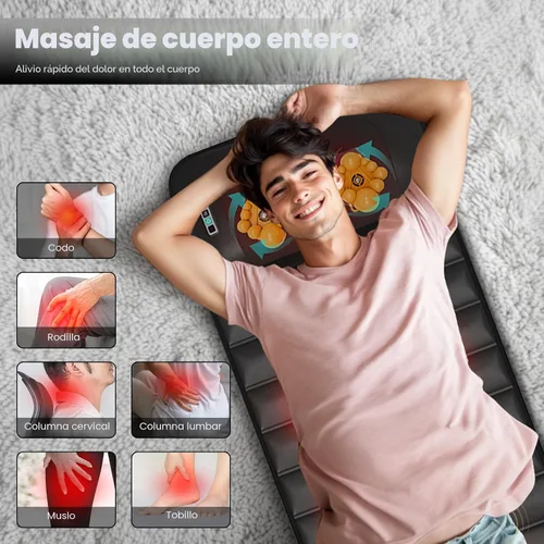 Miniatura 3 de Alfombrilla de masaje, masajeador de cuello desmontable, calefacción por vibración de cuerpo completo, almohadilla de masaje con 10 motores