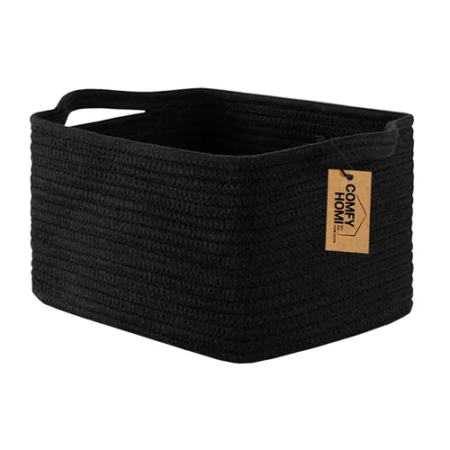 Miniatura 45 de COMFY-HOMI Cesta tejida de cuerda de algodón con asas para estantes, juguetes, libros, cestas de almacenamiento de tela para organizar, organizador