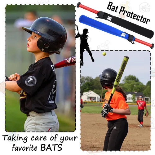 Miniatura 2 de ILHSTY Funda protectora de bate para béisbol y sóftbol, calentador de bates y cubierta con gancho Negro/Azul