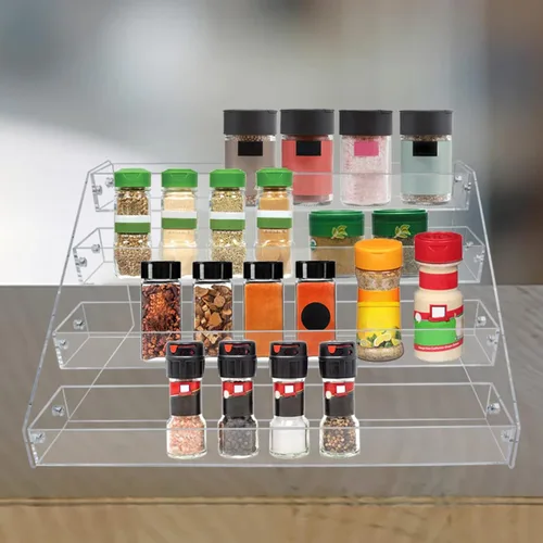 Miniatura 6 de PMMASTO Estante de especias escalonado, organizador de condimentos, estantes verticales de acrílico transparente para encimera, gabinete, despensa