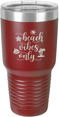 Miniatura 11 de BEACH VIBES ONLY - Vaso negro de 30 onzas con popote y tapa superior deslizante, taza de viaje de acero inoxidable, en comparación con Yeti Rambler