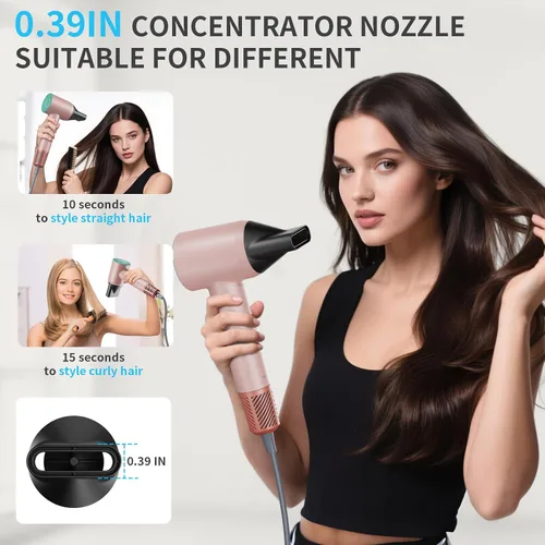 Miniatura 5 de Secador de pelo, secadora iónica de alta velocidad de 1400 W, secador de pelo de bajo ruido con control térmico con boquilla magnética, secado