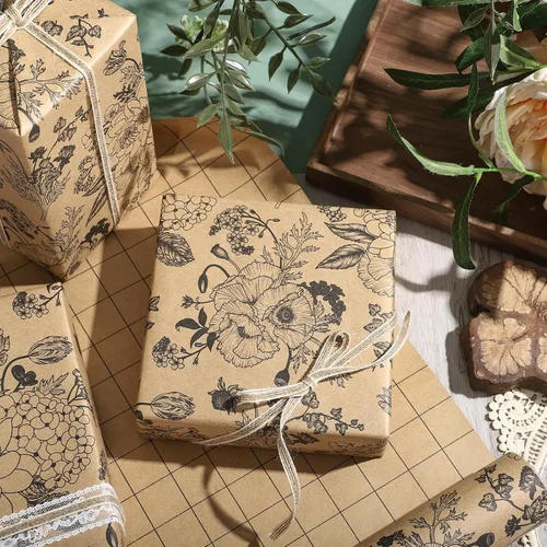 Miniatura 3 de RUSPEPA - Rollo de papel kraft para envolver regalos - Mini rollo - Diseño de flores retro, ideal para cumpleaños, fiesta, baby shower - 17.5 Flor