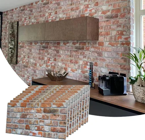 Miniatura 15 de Dundee Deco Paneles de pared 3D de ladrillo sintético, revestimiento de pared con aspecto de piedra roja, gris y marrón, espuma de poliestireno