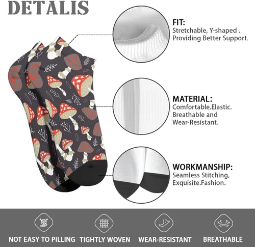 Miniatura 7 de devor Crew Socks Short for Men's Socks Short Socks Trendy Mushrooms Funny Mushrooms Magic Mushrooms Plant Forest Sock