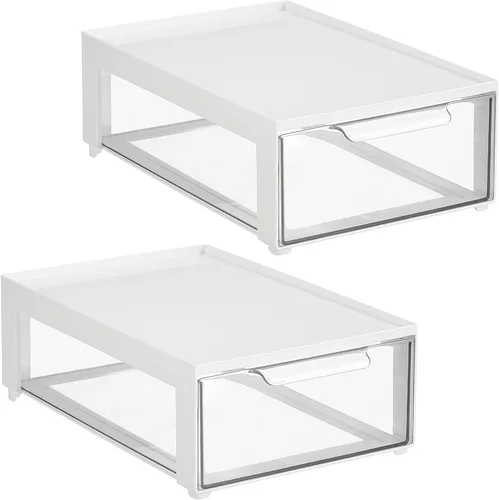 Miniatura 7 de mDesign Lumiere Collection - Contenedores apilables de plástico para almacenamiento de oficina con cajón frontal para armario, escritorio, estantes