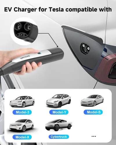 Miniatura 5 de Cargador portátil de nivel 1/2 EV para Tesla, cargador de coche NACS de 16 amperios con 110 V-240 V, cable de extensión de 25 pies, enchufe NEMA