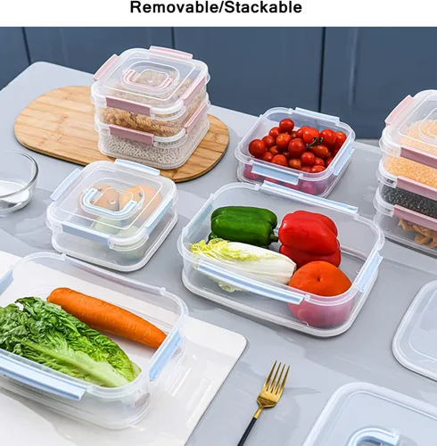 Miniatura 4 de Recipientes herméticos de almacenamiento para refrigerador, pequeños transportadores de alimentos portátiles apilables, 3 capas a prueba de fugas