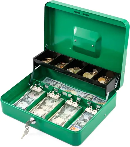 Miniatura 10 de KYODOLED Caja de dinero grande con cerradura de combinación, caja de dinero con bandeja para efectivo, caja fuerte con cerradura con llave, Negro-2