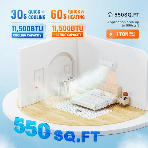 Miniatura 2 de ROVSUN - Aire acondicionado Mini Split con Wifi y sistema de calefacción, 11500 BTU, 17 SEER2, 115V, inversor, sin conductos, unidad de pared