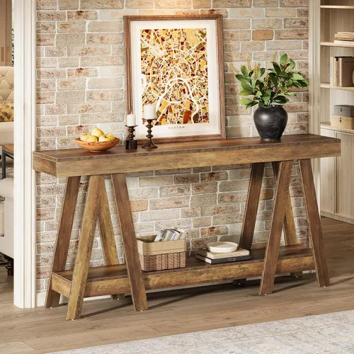 Miniatura 6 de Tribesigns Mesa consola de granja de 70.87 pulgadas, mesa decorativa de entrada de 2 niveles detrás del sofá para sala de estar, entrada, vestíbulo