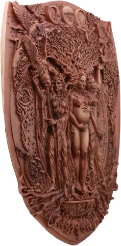 Miniatura 4 de Ebros Pagan Wiccan Triple Goddess Maiden Mother Crone Shield Placa de pared de 14 pulgadas de alto Triple Luna Decoración de pared Escultura celta