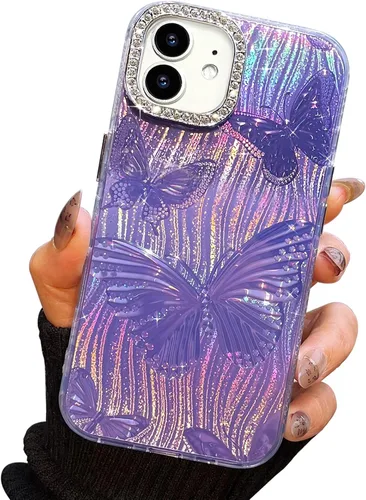 Miniatura 96 de I-MGAE-IN-AR Funda compacta para iPhone 11, diseño de mariposa, marco de protección de lente de cámara con diamante 3D, bonitas fundas protectoras