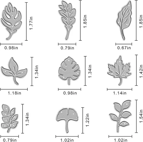 Miniatura 2 de Troqueles de metal para cortar hojas de 9 piezas, troquelados de hojas de arce y ginkgo, plantillas de relieve y plantillas para álbumes de recortes