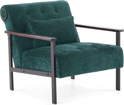 Miniatura 14 de MCombo Sillones decorativos modernos, sillón tapizado de felpilla, silla ergonómica para sala de estar HQ417 (1, azul oscuro)