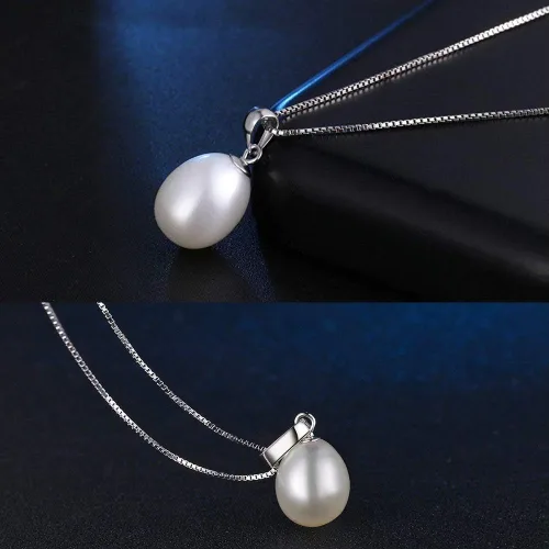 Miniatura 9 de Collar con colgante de perlas cultivadas de agua dulce de plata de ley 925 para mujeres y niñas, dije de lágrima con colgante de perlas chapadas