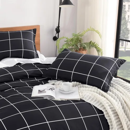 Miniatura 5 de Andency Edredón a cuadros tamaño individual (66 x 90 pulgadas), juego de cama a cuadros negros y blancos para adolescentes y niños, ropa de cama