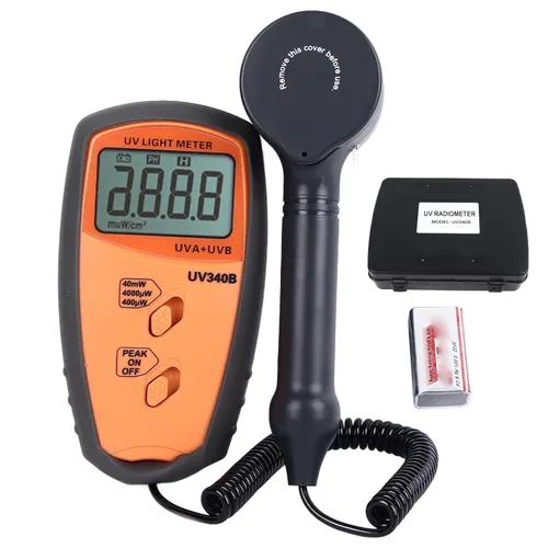 Medidor de luz, probador UVA UVB con pantalla LCD, medidor portátil para prueba de lámpara y más para medir luz, rango de prueba: 0-40mW, 290-390nm