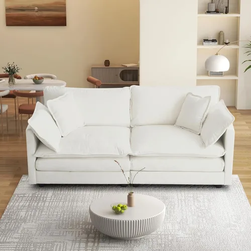 Miniatura 56 de Sofá seccional modular convertible de 76.7", sofás de dos plazas de chenilla con asiento profundo y cojines tipo loveseat para sala de estar, Beige