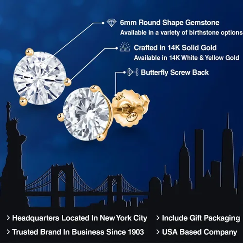 Miniatura 80 de Gem Stone King Aretes de Martini de oro amarillo de 14 quilates Aretes de tuerca de 3 puntas para mujeres y hombres Redondos de 0.236 pulgadas