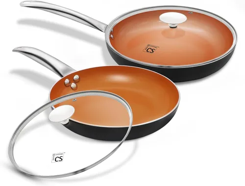 Miniatura 11 de KOCH SYSTEME CS Sartenes antiadherentes de cobre de 10 pulgadas con tapas e interior de cerámica de titanio, sartén saltear/sartén 100% libre