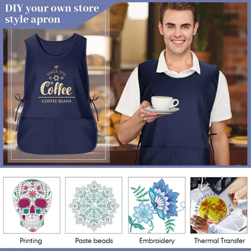 Miniatura 6 de Suhine 15 Pcs Cobbler Apron Smock Apron with 2 Deep Pockets and Side Ties Unisex Apron for work kitchen