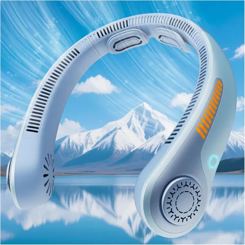 Miniatura 9 de Ventilador de cuello portátil, recargable, ventilador personal para soplar aire frío, 5 velocidades, batería USB, enfriador de cuello con cuello