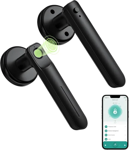 Miniatura 8 de Cerradura de puerta con huellas dactilares, cerraduras de puerta para dormitorios, cerradura biométrica de puerta con huella Negro 03