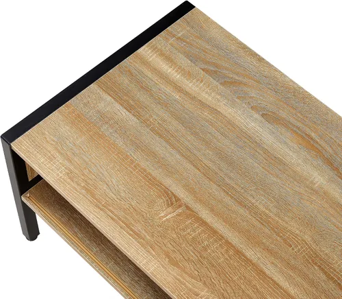 Miniatura 5 de Mesa de centro moderna de mediados de siglo con almacenamiento, mesa rectangular de madera de 40.16 pulgadas con panel de puerta deslizante de ratán