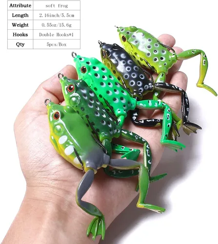Miniatura 4 de Señuelo de rana, señuelos de pesca de topwater, señuelos de rana para pesca de lubina, cebos suaves de rana de agua superior con señuelos de pesca