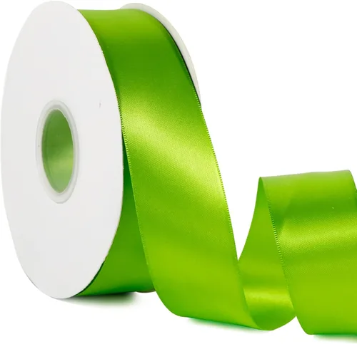 Cinta de satén de color liso verde manzana de 1-1/2 pulgadas x 50 yardas, cinta de tela de poliéster de alta densidad de doble cara para envolver