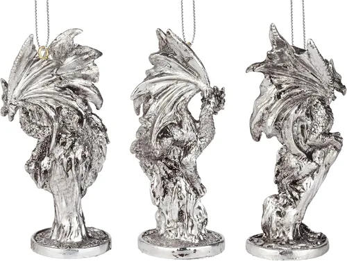Miniatura 4 de Design Toscano - Juego de adornos de 3 dragones de Amesbury montados en piedras preciosas, color plateado, Navidad