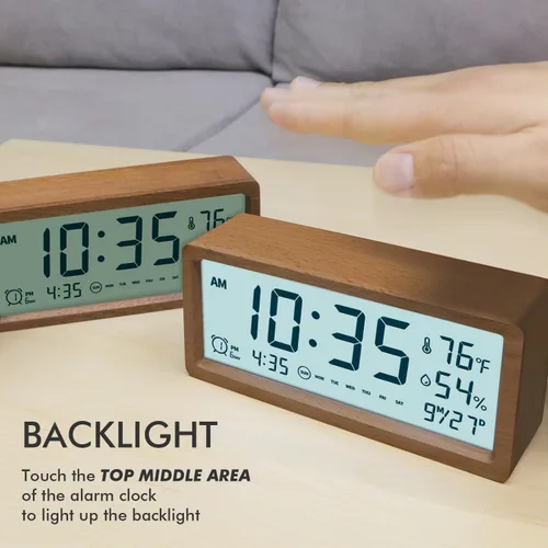 Miniatura 4 de Reloj despertador digital de madera con altavoz Bluetooth, fecha de temperatura, relojes digitales eléctricos inteligentes, relojes de noche con luz