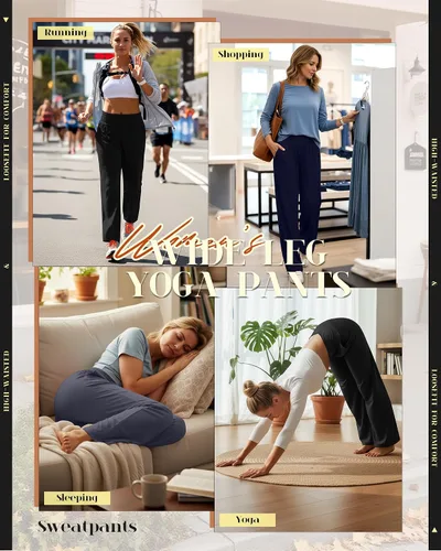 Miniatura 204 de Neer - Conjunto de 3 pantalones de yoga de pierna ancha para mujer - Pantalones deportivos cómodos, holgados, de cintura alta y casuales