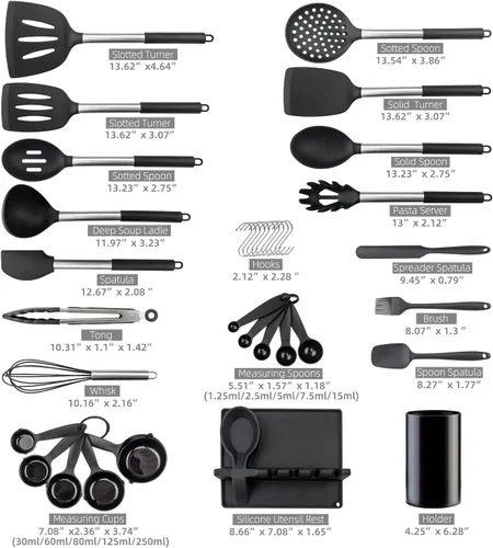 Miniatura 2 de Juego de utensilios de cocina de silicona resistentes al calor, juego de utensilios de cocina de silicona inoxidable para utensilios de cocina