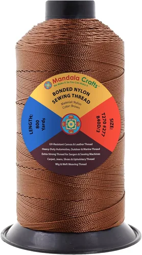 Miniatura 31 de Mandala Crafts - Hilo de nailon para coser cuero, tapicería, mezclilla y para trenzar el pelo; resistente, 1500 yardas, tamaño 69 T70 Marrón