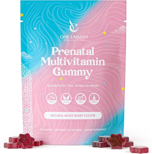 Gomitas prenatales certificadas Halal, vitaminas esenciales con folato, DHA/EPA Omega-3, biotina y zinc para el desarrollo del bebé y el bienestar