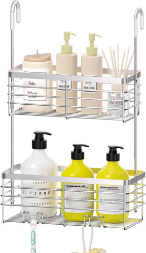 Miniatura 9 de DELLAN Estante de Ducha Colgante, Organizador de Ducha Colgante para Baño, Estante de Ducha con Ganchos sobre la Puerta, Caddy de Ducha para Baño