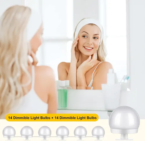 Miniatura 7 de Tuanse Juego de 2 luces LED de tocador, 28 bombillas regulables con 3 modos de color, luz de espejo de maquillaje enchufable con color y brillo