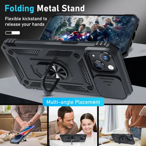 Miniatura 2 de Janmitta Funda para iPhone 12 Mini y 13 Mini, cubierta integrada para lente de cámara deslizante + protector de pantalla, resistente a prueba