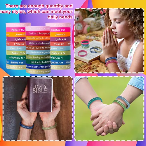 Miniatura 62 de Estune 120 pulseras de versículos de la Biblia, con cita motivacional, pulseras de goma, pulseras de silicona religiosas, pulseras de silicona