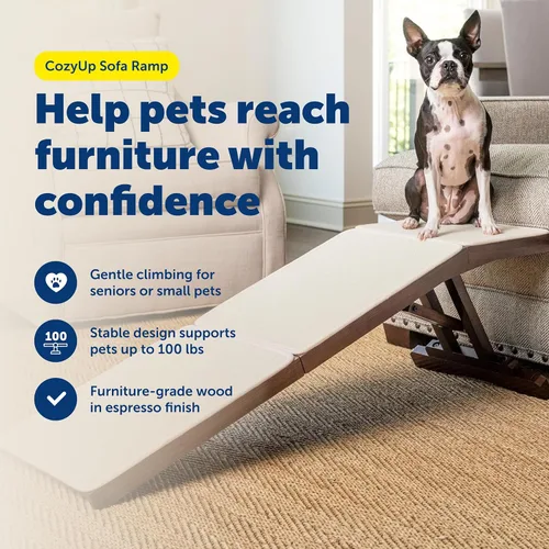 Miniatura 2 de PetSafe CozyUp - Rampa de sofá de madera para gatos y perros, grado de mobiliario con superficie de alfombra de alta tracción, color espresso