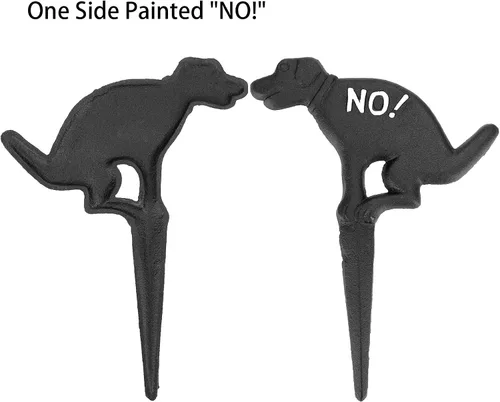 Miniatura 4 de JUXYES Paquete de 2 estacas de hierro fundido para el patio de No Pooping Yard, No Dog Allowed Poop Spike Guías de Manguera de Jardín Estaca Negro