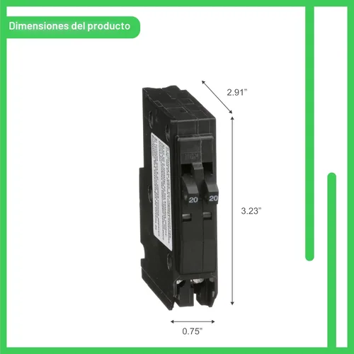 Miniatura 3 de Square D - Disyuntor mini tándem, QO, 2 x 1 polo a 20A, 120/240VAC, 10kA, montaje por enchufe, paquete de grapa - QO2020C
