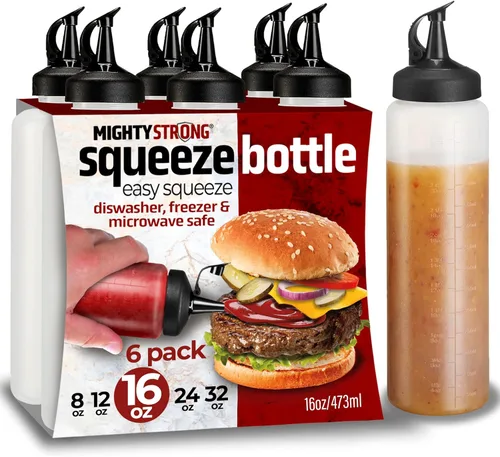 Miniatura 10 de Paquete de 6 botellas exprimibles para condimentos, botellas de chorro de 8 onzas con tapa a prueba de fugas, botellas de salsa fáciles de verter