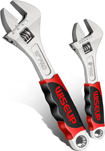 WISEUP - Juego de llaves ajustables de 8 pulgadas y 10 pulgadas Cr-V forjadas, herramientas manuales de grado industrial con empuñadura