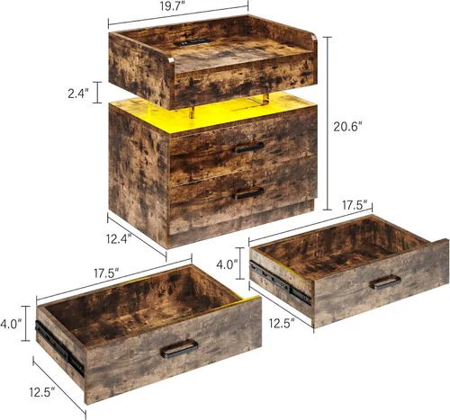 Miniatura 2 de TC-HOMENY Mesita de noche flotante de acrílico con modo activado por voz, mesita de noche LED con estación de carga, mesa auxiliar con 2 cajones
