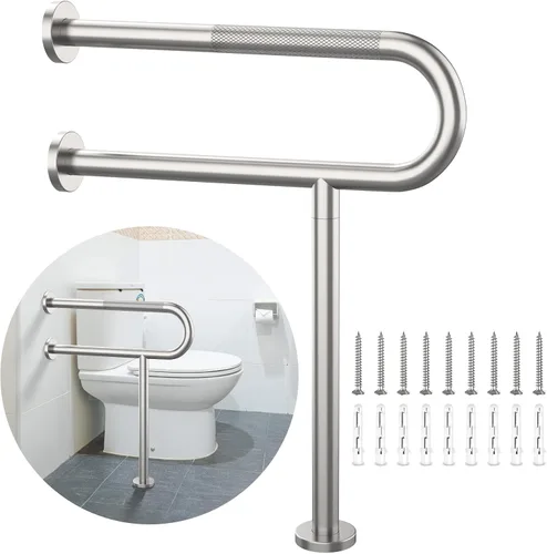 Munzong - Riel de soporte para inodoro de 23.4 x 28 pulgadas, barra de agarre antideslizante de níquel cepillado satinado para baño, pasamanos de